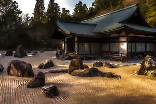 Zen Garden With Traditional Hut- 1000x666 Oil Painting